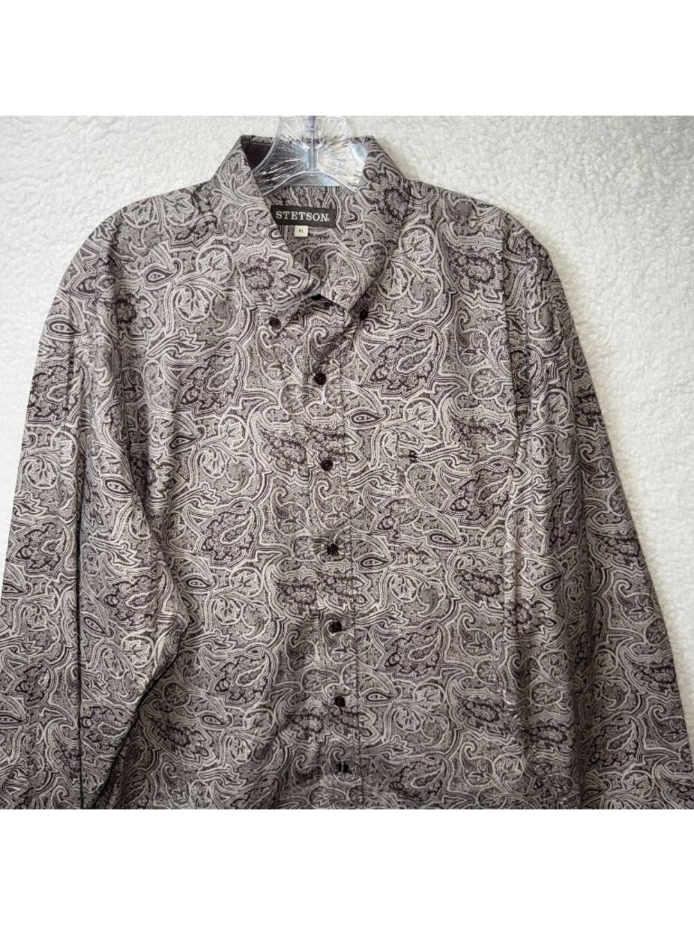Stetson Mens XL Paisley Button-Up Shirt Long Sleeves Brown Western Classic Fit